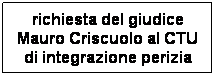 Casella di testo: richiesta del giudice Mauro Criscuolo al CTU di integrazione perizia
