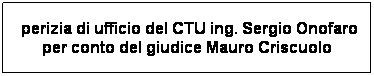 Casella di testo:  perizia di ufficio del CTU ing. Sergio Onofaro per conto del giudice Mauro Criscuolo
