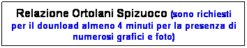 Casella di testo: Relazione Ortolani Spizuoco (sono richiesti per il dounload almeno 4 minuti per la presenza di numerosi grafici e foto)
